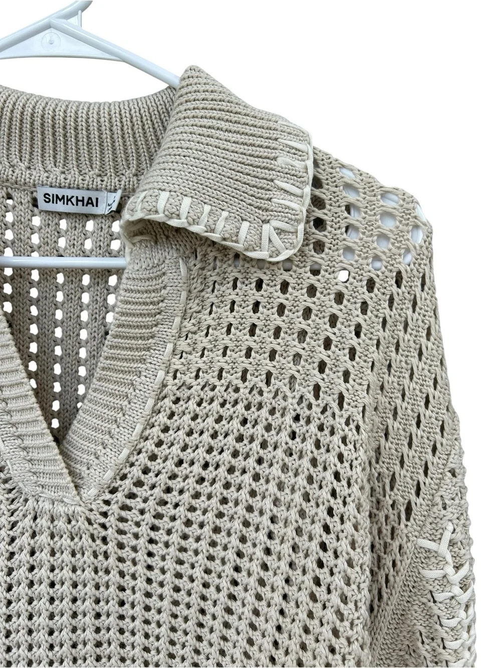 SIMKHAI Beige Crochet Knit Sweater - Size Medium - 100% Cotton - Minimalist - Picture 7 of 11